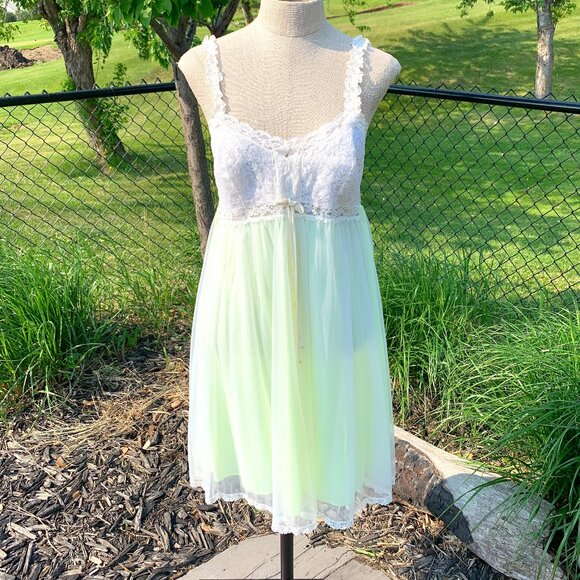 Vintage Other - Vintage 60s Sheer Chiffon Lace Babydoll Lingerie Dress Nightie Short Nightgown